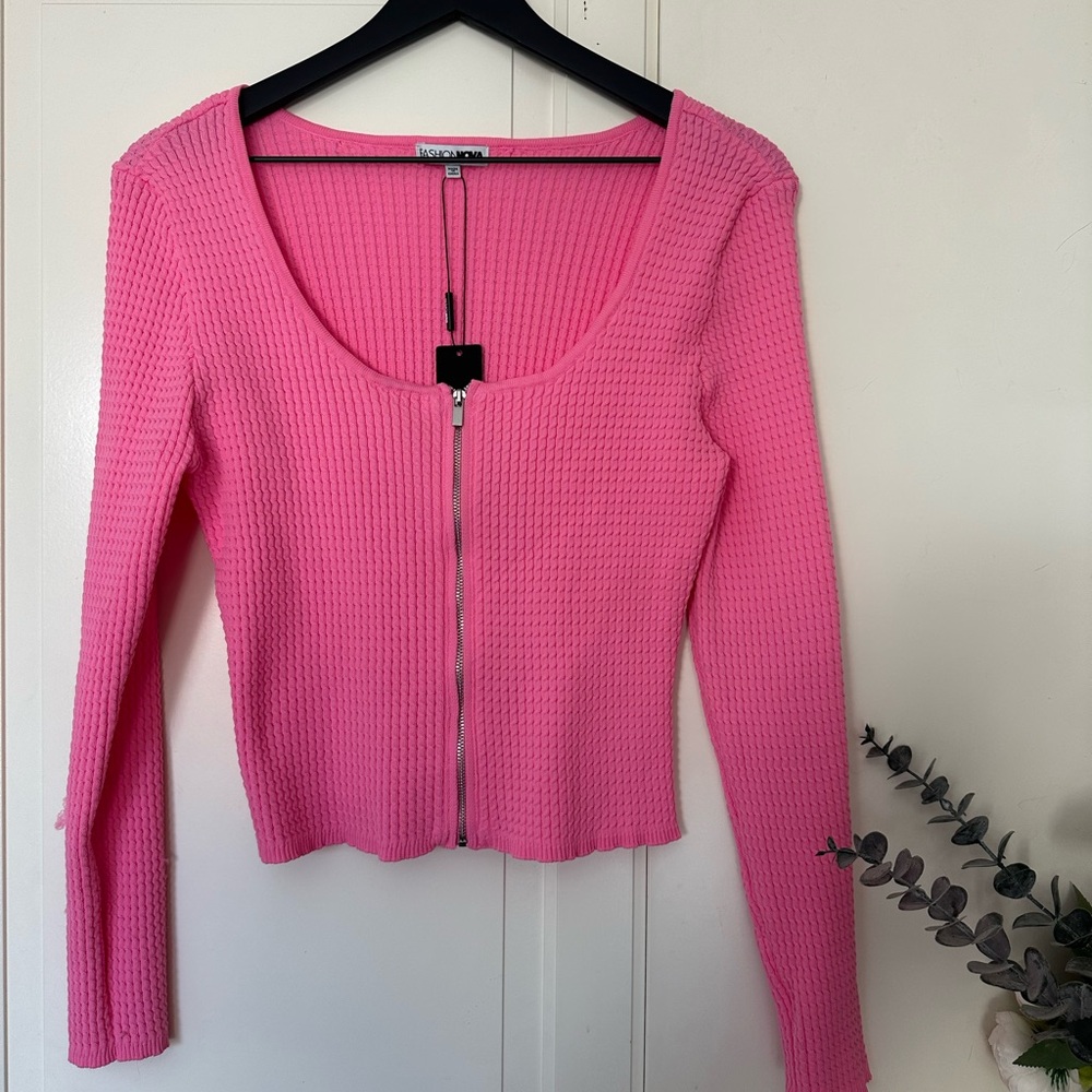 Fashion Nova Pink Zipper Cardigan